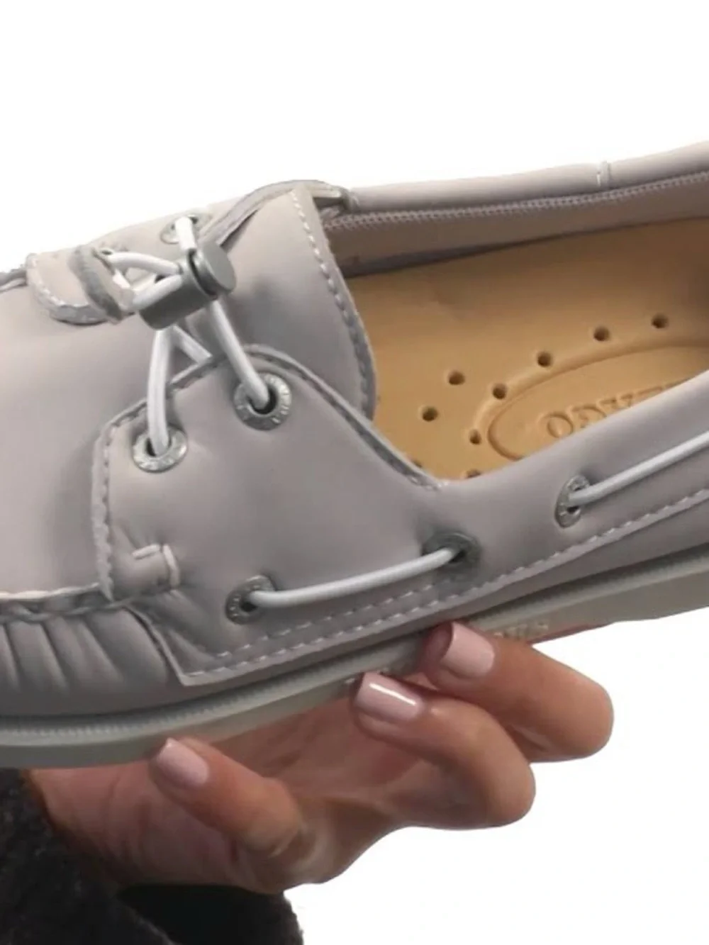 Sebago Dockside Boat Grey Leather Insole Shoe Togging Laces Size 8
